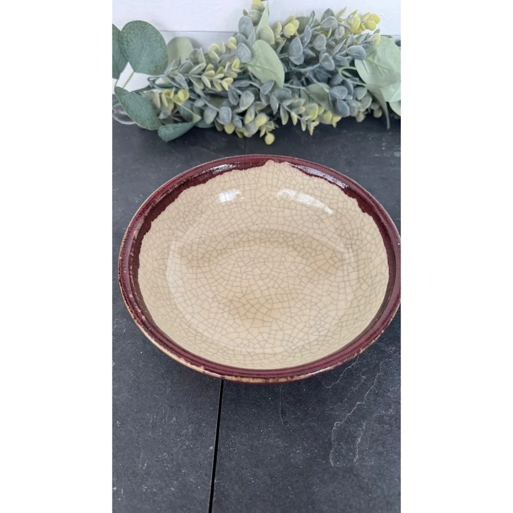 Two Pier‎ 1 Crackle Collection cereal bowl red discontinued vintage pottery